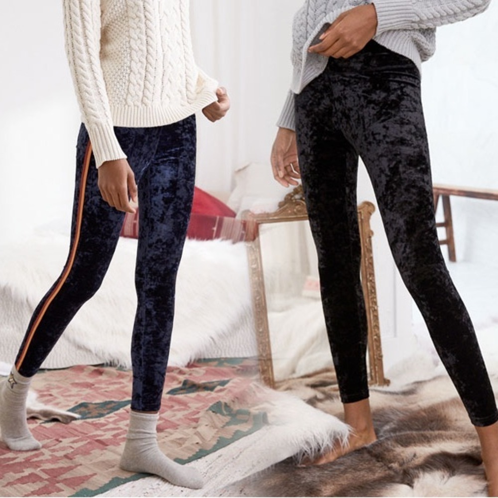 Aerie Velvet Skinny High Rise Legging Navy Blue Side Stripe Medium Loungewear